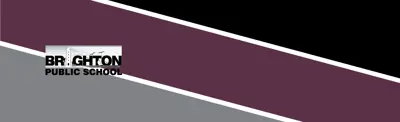 gray, burgundy and black striped banner with the Brighton Public School Logo