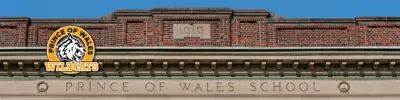 exterior picture of Prince of Wales Public School and their logo