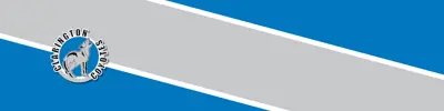 blue and gray striped banner with Clarington Central Intermediate School logo