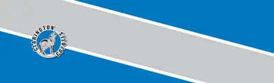 blue and gray striped banner with Clarington Central Intermediate School logo