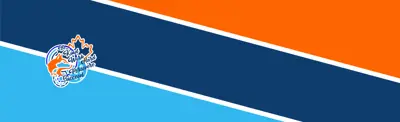 light blue, dark blue and orange striped banner with Keith Wightman Public School logo