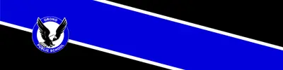 black and blue striped banner with Orono Public School logo
