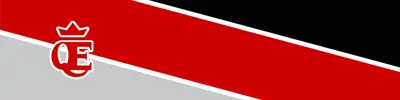 gray red and black striped banner and Queen Elizabeth Public School logo