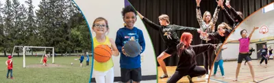 students participating in different athletic exercises