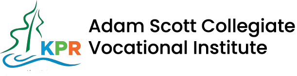 gray and white checkerboard background with KPR logo and Adam Scott Collegiate Vocational Institute written in black