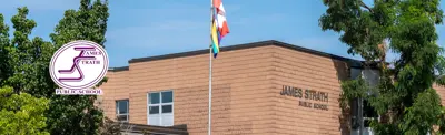 exterior picture of James Strath Public School and their logo