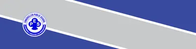 blue and gray striped banner with Enniskillen Public School logo