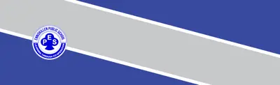 blue and gray striped banner with Enniskillen Public School logo