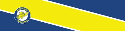 blue and yellow striped banner with Apsley Central Public School logo