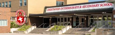 exterior picture of Crestwood Secondary School and their school logo