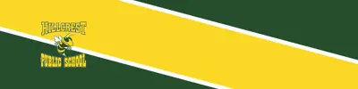 green and yellow striped banner with Hillcrest Public School logo