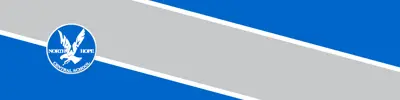 blue and gray striped banner with North Hope Central Public School logo