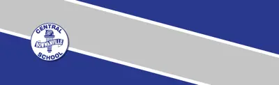 blue and gray striped banner with Central Public School logo