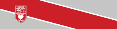 gray and red striped banner with Camborne Public School logo