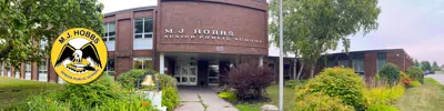 exterior picture of M.J. Hobbs Senior Public School and their logo