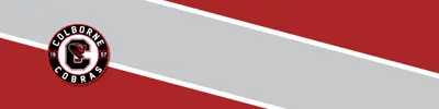 red and gray striped banner with Colborne Public School logo