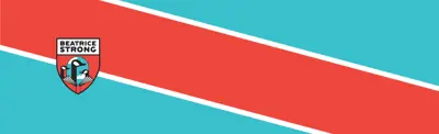 teal and red striped banner with Beatrice Strong Public School logo
