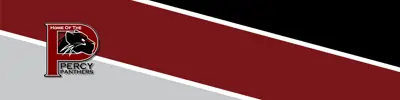 gray red and black striped banner with Percy Centennial Public School logo