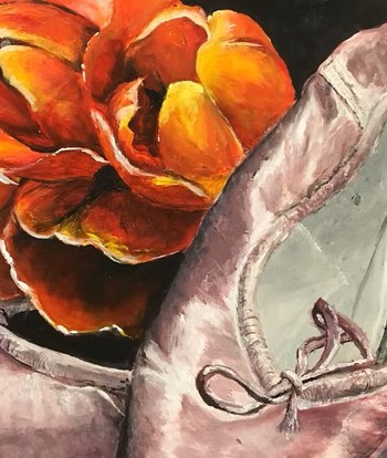 orange flower and pink ballet slippers