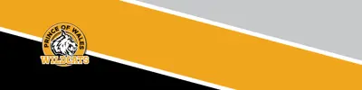 black yellow and gray striped banner with Prince of Wales Public School logo