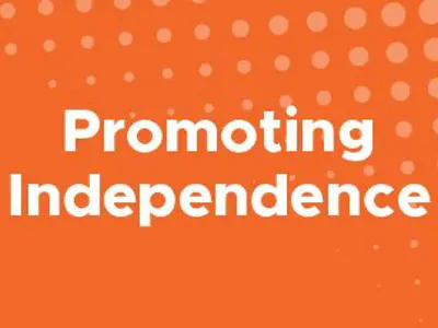 orange banner with Promoting Independance written on it