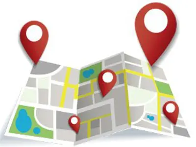 a map with different location pins